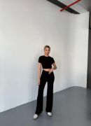 Osy Modal Yumuşak Dokulu Kumaş Kısa Kollu Crop Rahat Pantalon Ikili Takım - Siyah resmi